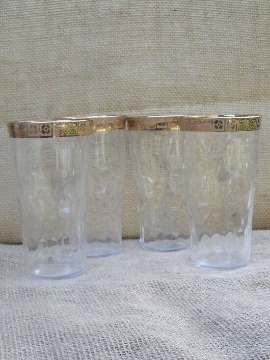 West Virginia Glass Other - Vintage West Virginia Glass Optic 22K Gold Drink Glass Set of 4